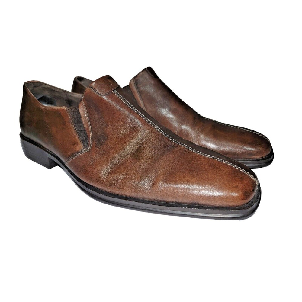 Alfani Men's Brown Leather Slip On Loafers Dress Shoes Split‎ Toe Size 11.5